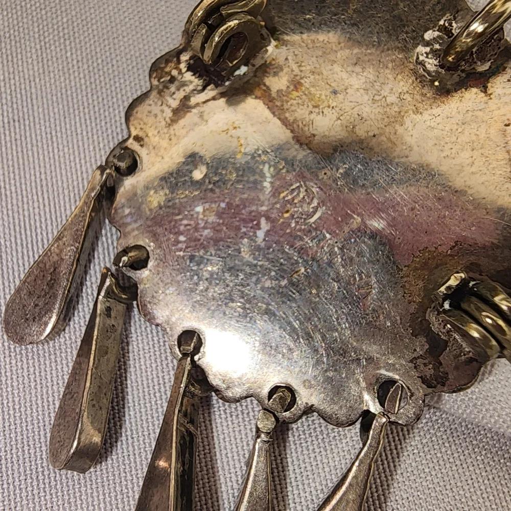 VINTAGE MEXICAN STERLING SILVER TURQUOISE INLAID MOSAIC PIN BROOCH/ PENDANT